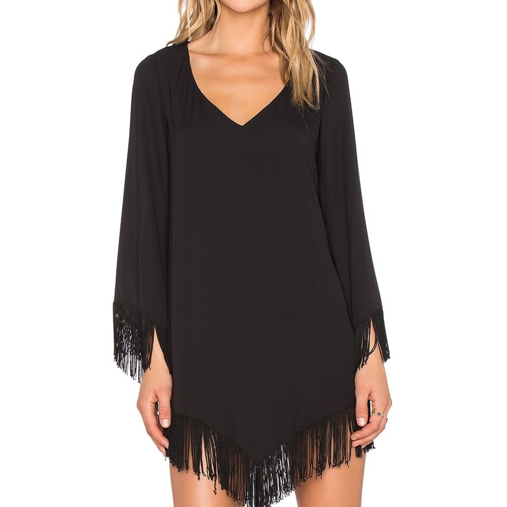 Black Fringe Rodeo Frayed Dress Sleeve